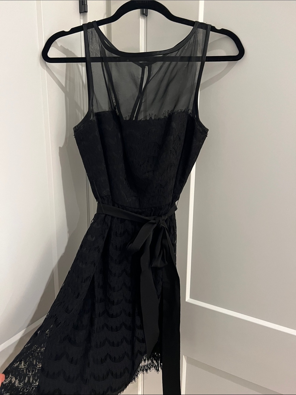 Trina Turk Black Lace Midi Dress with Sheer Yoke